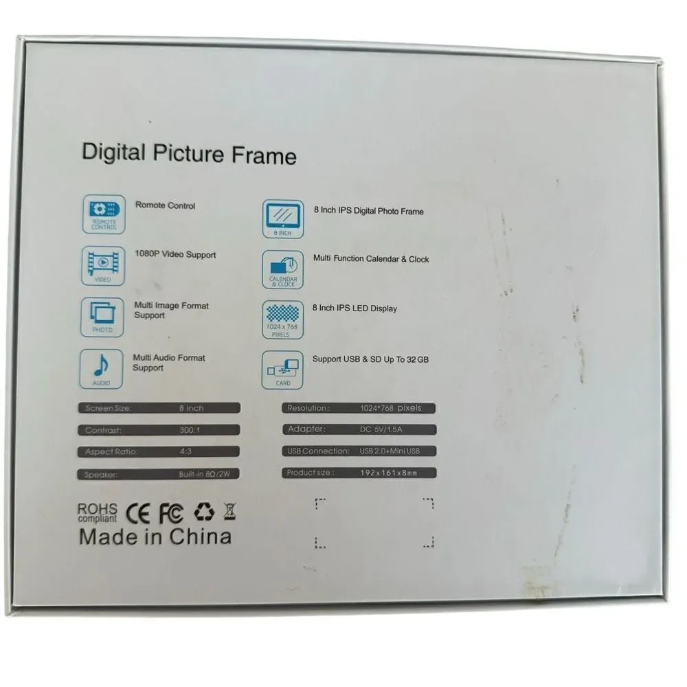 Digital photo frame 1080P 8” IPS LED display new
